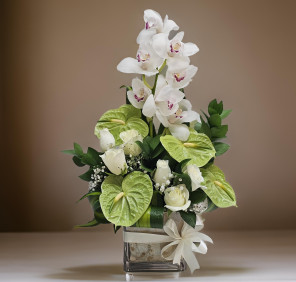 ORCHIDS ROSES ANTHURIUM VASE