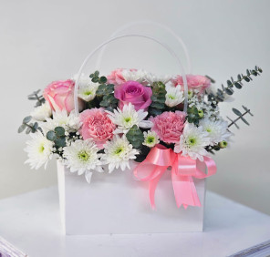 pink white flowers bag