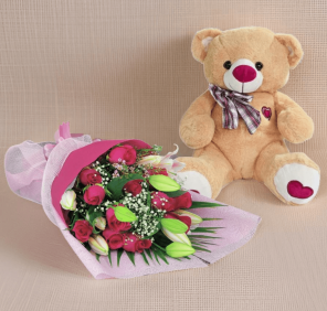 roses lilies & teddy