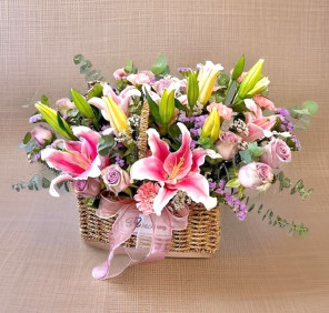 Light Pink Flowers Basket