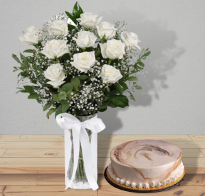 11 white roses vanilla cake