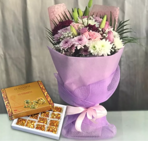 diwali flower bouquet and sweets