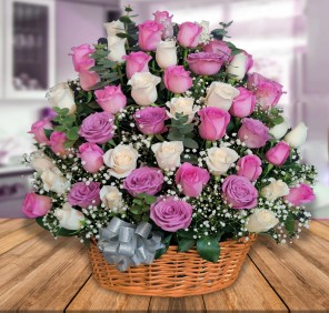 50 pink white roses
