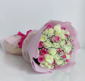 51 pink white roses