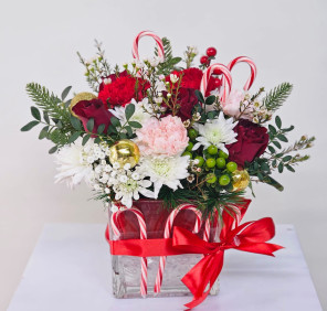 flower vase with candy canes