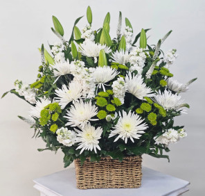 white flowers basket in Dubai