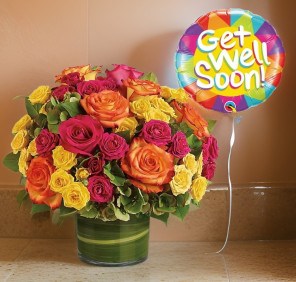GET WELL FLOWERS AND BALLOON