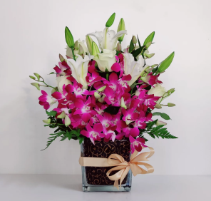 purple orchid roses lilies  Delivery